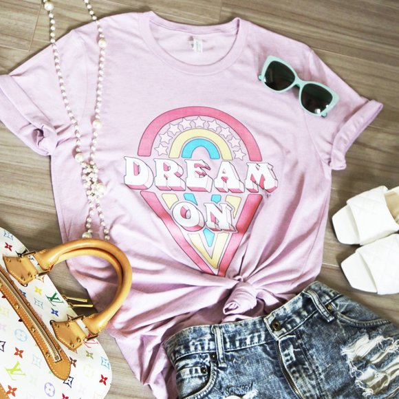 Lilac Pastel Dream On Graphic Cotton Tee T Shirt - Picture 2 of 8